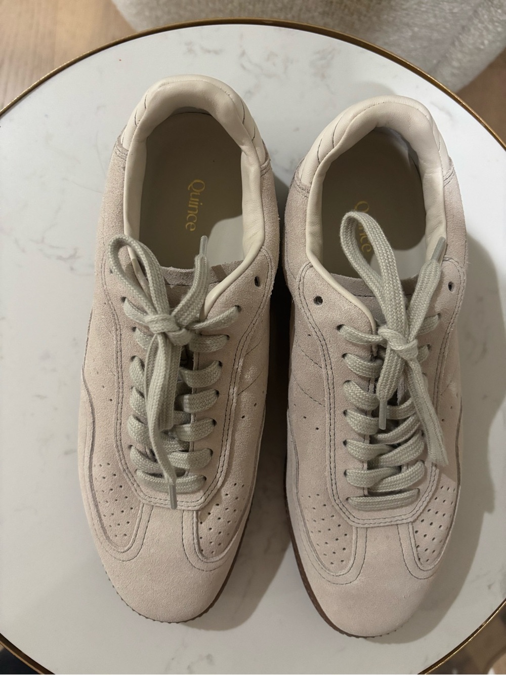 Quince Women's Suede Lace-Up Sneakers — Light Beige Size 8